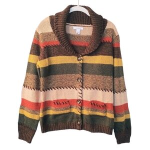 Women's Dress Barn Striped Long Sleeve Knit Sweater Size Large - Brown, Green, O